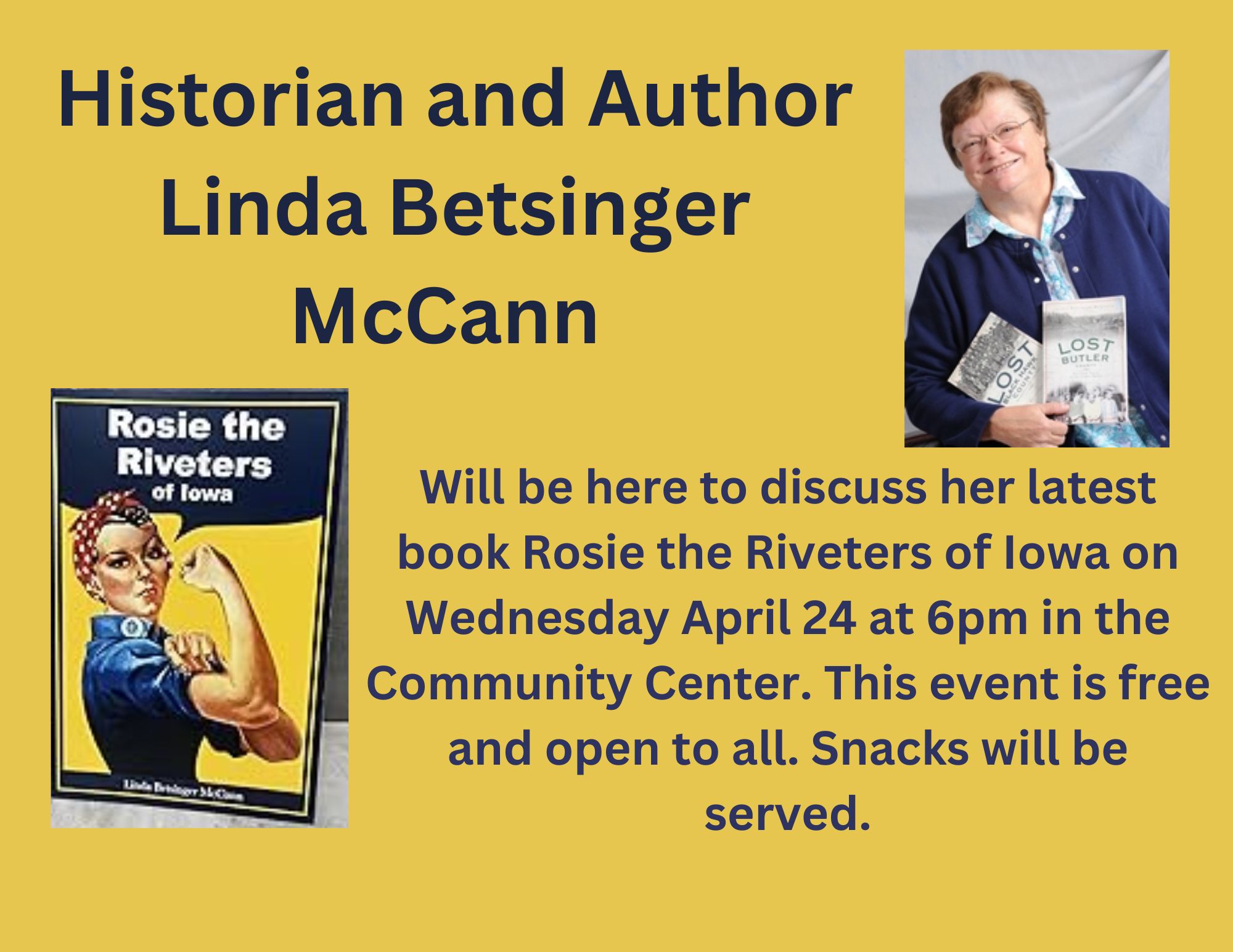 <h1 class="tribe-events-single-event-title">Rosie the Riveters of Iowa presentation by Author/Historian Linda McCann</h1>
